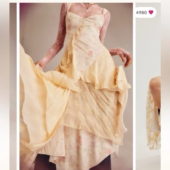 Free People Laughlin Vintage Lace Ruffles Mixed Printed Asymmetrical Dress - Picture 2 of 14